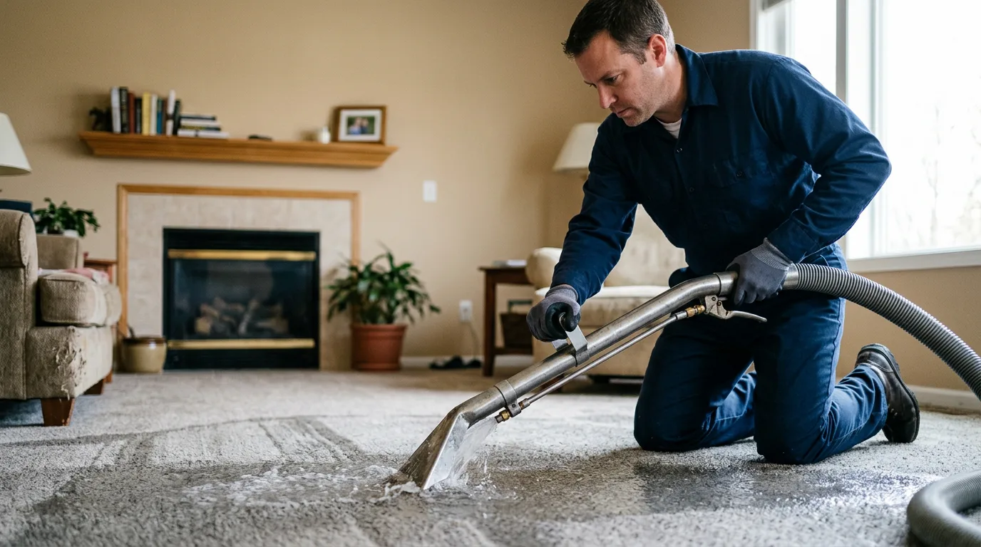 Water damage restoration technician working near Patterson, MO